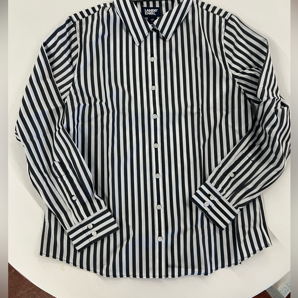 Lands End Blue Stripe Long Sleeve Button up shirt